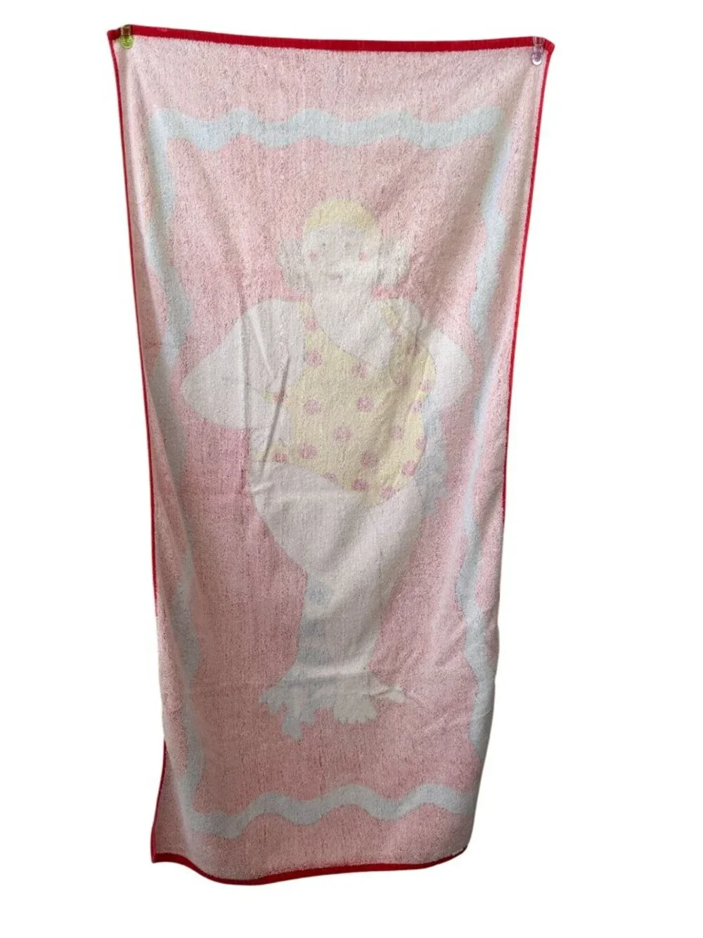 Vintage Novelty Beach Pool Towel Retro Bathing Beauty Cartoon Red Yellow Circus